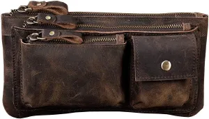 Hebetag Leather Waist Pack Fanny Bag Handbag for Men Women Hip Bum Belt Purse Travel Outdoor Running Hiking Camping Cell Phone Clutch Pouch Pocket (#04Deep Brown)