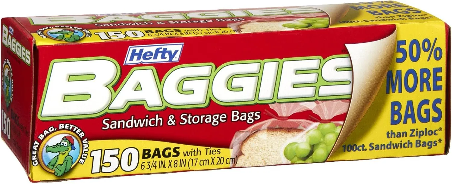Hefty Baggies Storage Bags, Sandwich 150 Count (Pack of 12)