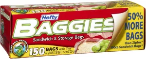 Hefty Baggies Storage Bags, Sandwich 150 Count (Pack of 12)