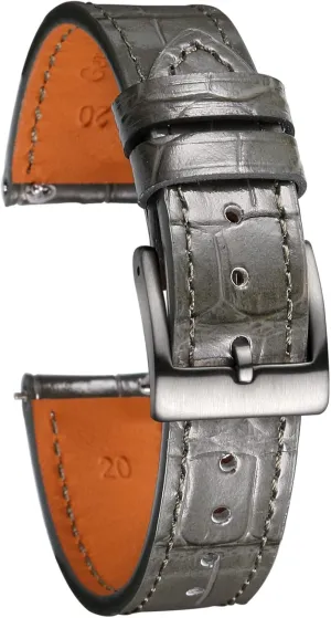 Hemsut Alligator Grain Leather Watch Band, Quick Release Genuine Leather Watch Strap 18mm,19mm, 20mm, 21mm 22mm for Men and Women