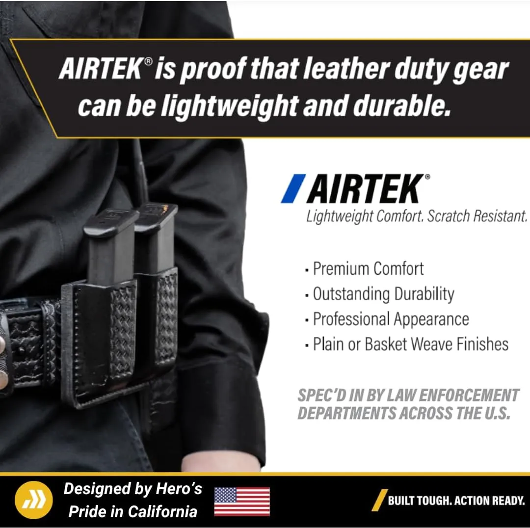 Hero's Pride 2.25" Leather Duty Belt, AirTek Basix Rugged Hook Lined Leather Belt, Quick Release Buckle, Plain Finish