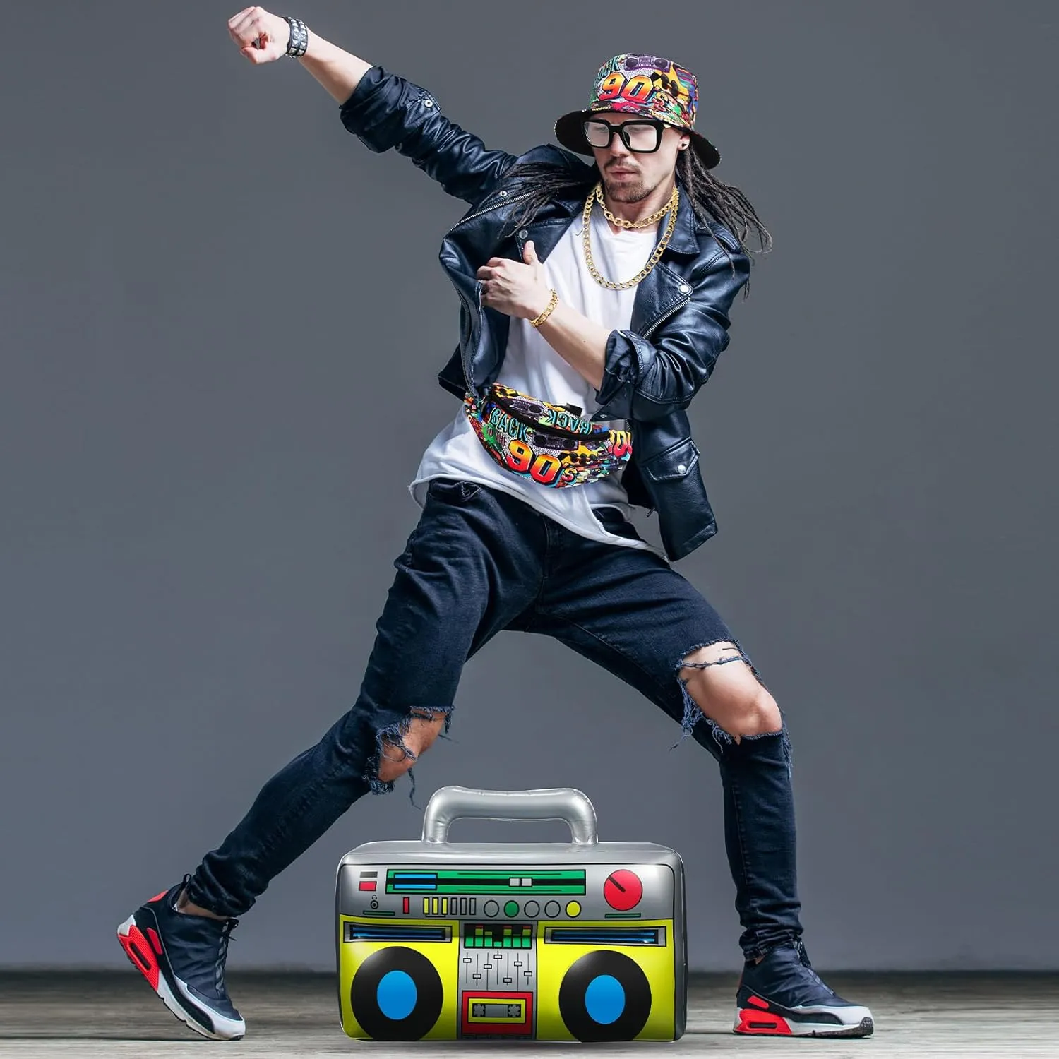 Hicarer 6 Pieces Hip Hop Costumes 80s/90s Outfits Accessories for Women Men Rapper DJ Costume Halloween Cosplay