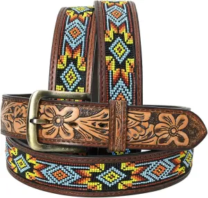 HILASON Western Genuine Leather Belt for Men Women Cowboy Cowgirl Handmade Unisex Full Grain Heavy Duty Tooled Beaded Belt