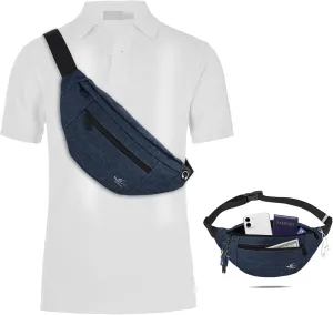 HiRui Large Crossbody Fanny Pack for Men Women Waist Bag Pack with 4-Zipper Pockets Phone Bag Fits All Phones Wallet Keys, Casual Hands-Free Waist Pack for Travel Workout Running (Navy Blue)