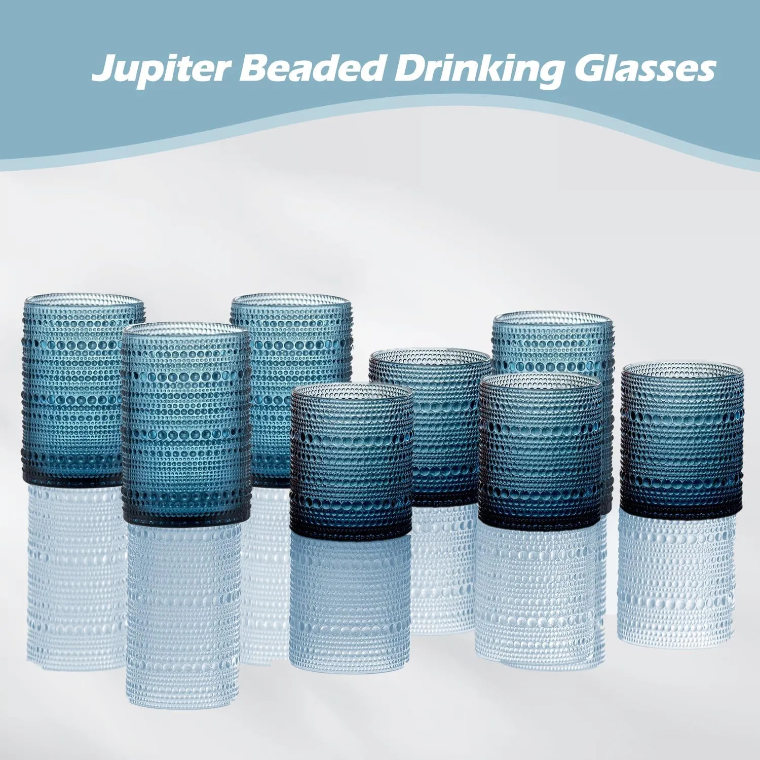 Hobnail Drinking Glasses with Straws, 15oz&12oz Vintage Glassware Set of 12, Blue Hobnail Glassware Embossed Vintage Water Cups, Highball Glasses for Cocktail,Whiskey,Beer and Juice