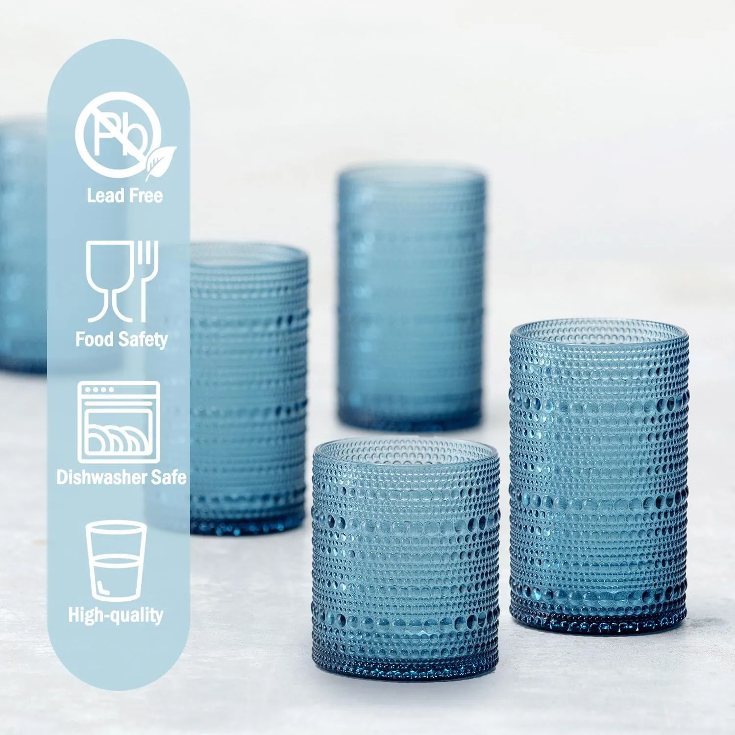 Hobnail Drinking Glasses with Straws, 15oz&12oz Vintage Glassware Set of 12, Blue Hobnail Glassware Embossed Vintage Water Cups, Highball Glasses for Cocktail,Whiskey,Beer and Juice