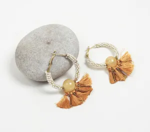 Honey Tasseled & Beaded Hoop Earrings