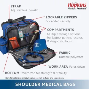Hopkins Medical Products Mark V Shoulder Bag with Lock, HIPAA Compliant Lockable Zippers for Security, Adjustable Straps and Reinforced Bottom, Fold-Down Compartment, 13x11.25x7.5 inch, Black