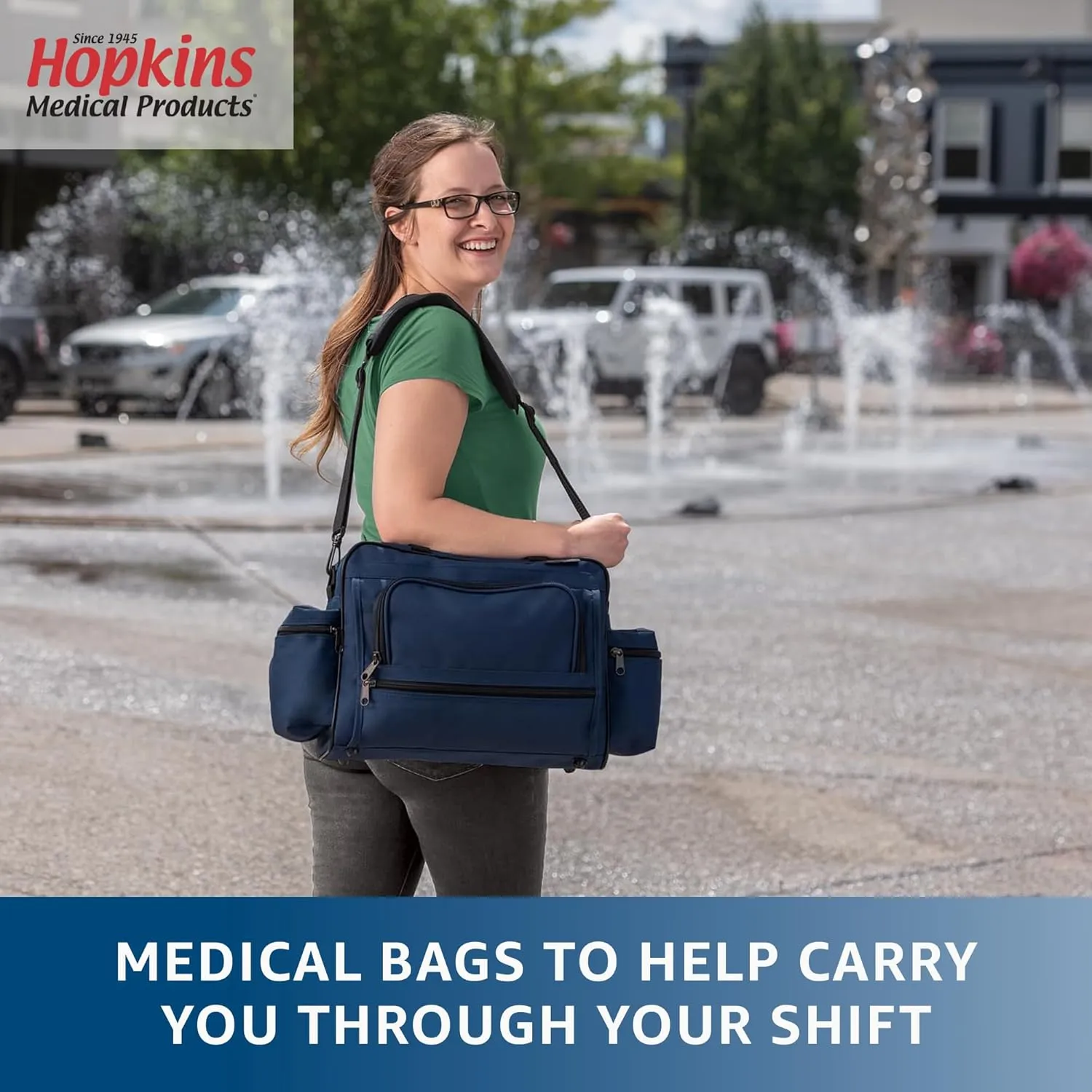 Hopkins Medical Products Mark V Shoulder Bag with Lock, HIPAA Compliant Lockable Zippers for Security, Adjustable Straps and Reinforced Bottom, Fold-Down Compartment, 13x11.25x7.5 inch, Black
