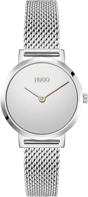 HUGO #Cherish Women's Quartz Stainless Steel Mesh Bracelet Casual Watch, Silver, 12