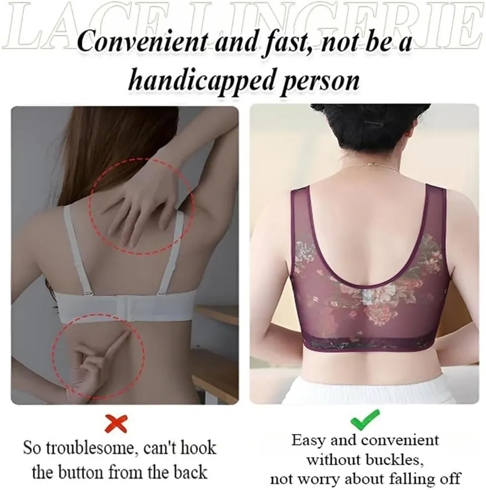 Ice Silk Lace Cooling Comfort Bra, Ellebloom Bra, Miracharm Lace Buttonless Ultra Thin Lifting Bras for Women&Senior