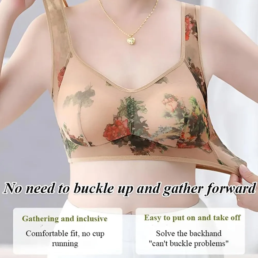 Ice Silk Lace Cooling Comfort Bra, Ellebloom Bra, Miracharm Lace Buttonless Ultra Thin Lifting Bras for Women&Senior