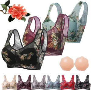 Ice Silk Lace Cooling Comfort Bra, Ellebloom Bra, Miracharm Lace Buttonless Ultra Thin Lifting Bras for Women&Senior