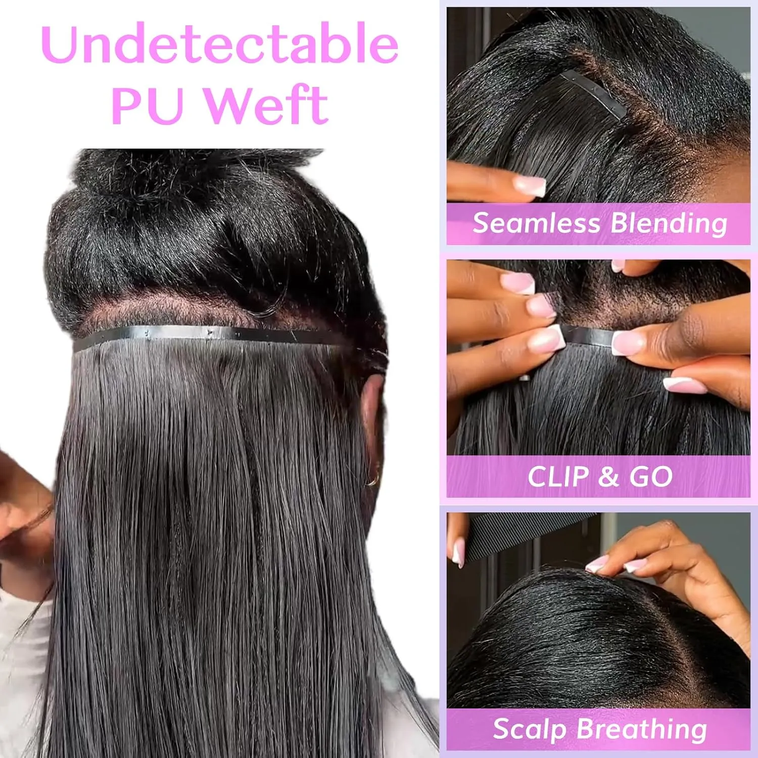 IDN BEAUTY Seamless Clip In Hair Extensions Human Hair, Straight 12 Inch 80g 7pcs Natural Black Real Virgin Human Hair Seamless Clip Ins For Black Women PU Weft Invisible Edge