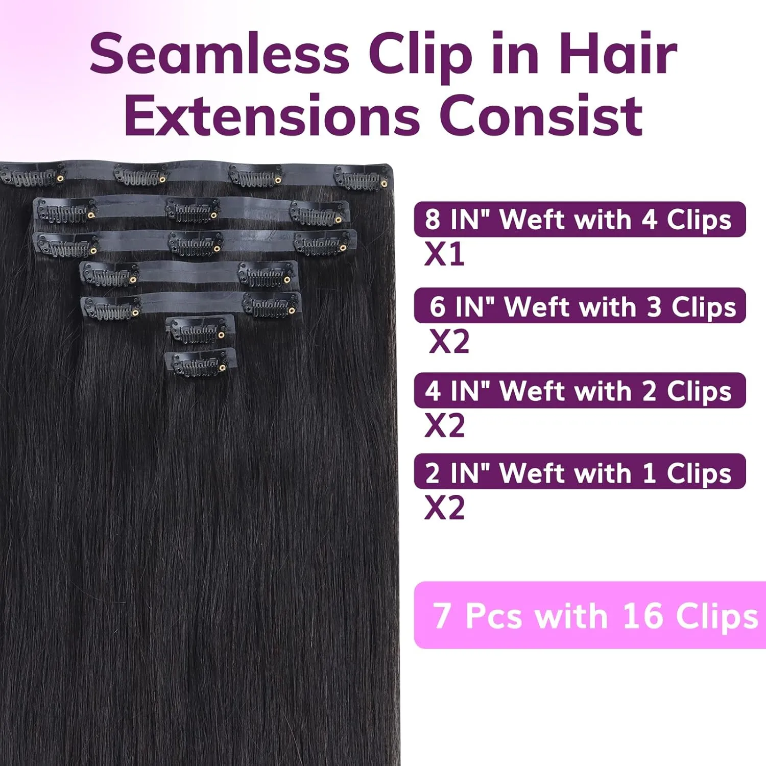 IDN BEAUTY Seamless Clip In Hair Extensions Human Hair, Straight 12 Inch 80g 7pcs Natural Black Real Virgin Human Hair Seamless Clip Ins For Black Women PU Weft Invisible Edge