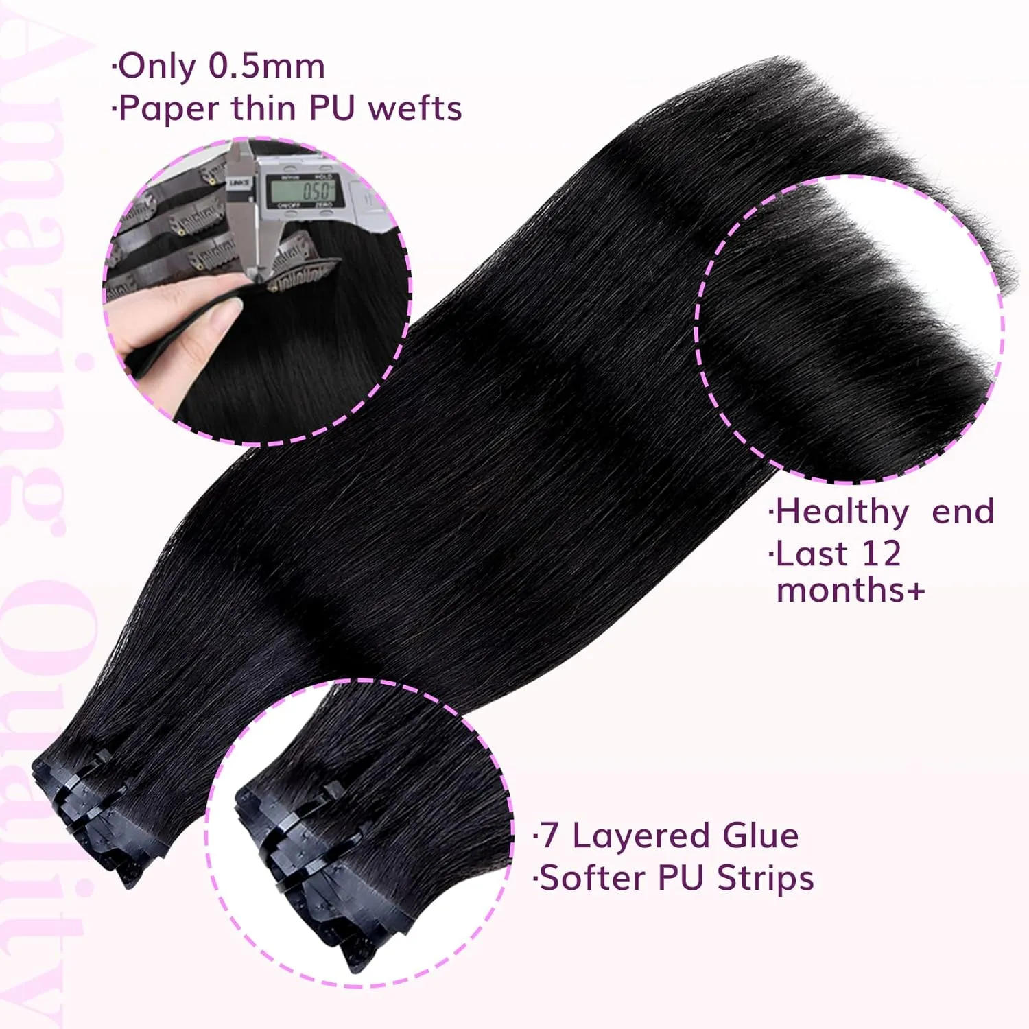 IDN BEAUTY Seamless Clip In Hair Extensions Human Hair, Straight 12 Inch 80g 7pcs Natural Black Real Virgin Human Hair Seamless Clip Ins For Black Women PU Weft Invisible Edge