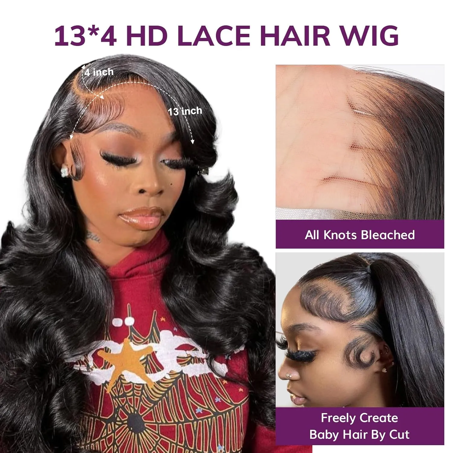 IDN BEAUTY SKINLIKE REAL 13X4 HD Lace Full Frontal Wigs Human Hair 20 Inch 180% Density Body Wave Natural Black 0.1MM Ultra Thin HD lace Frontal Wig Bleached Single Knot Pre Plucked Glueless Wig