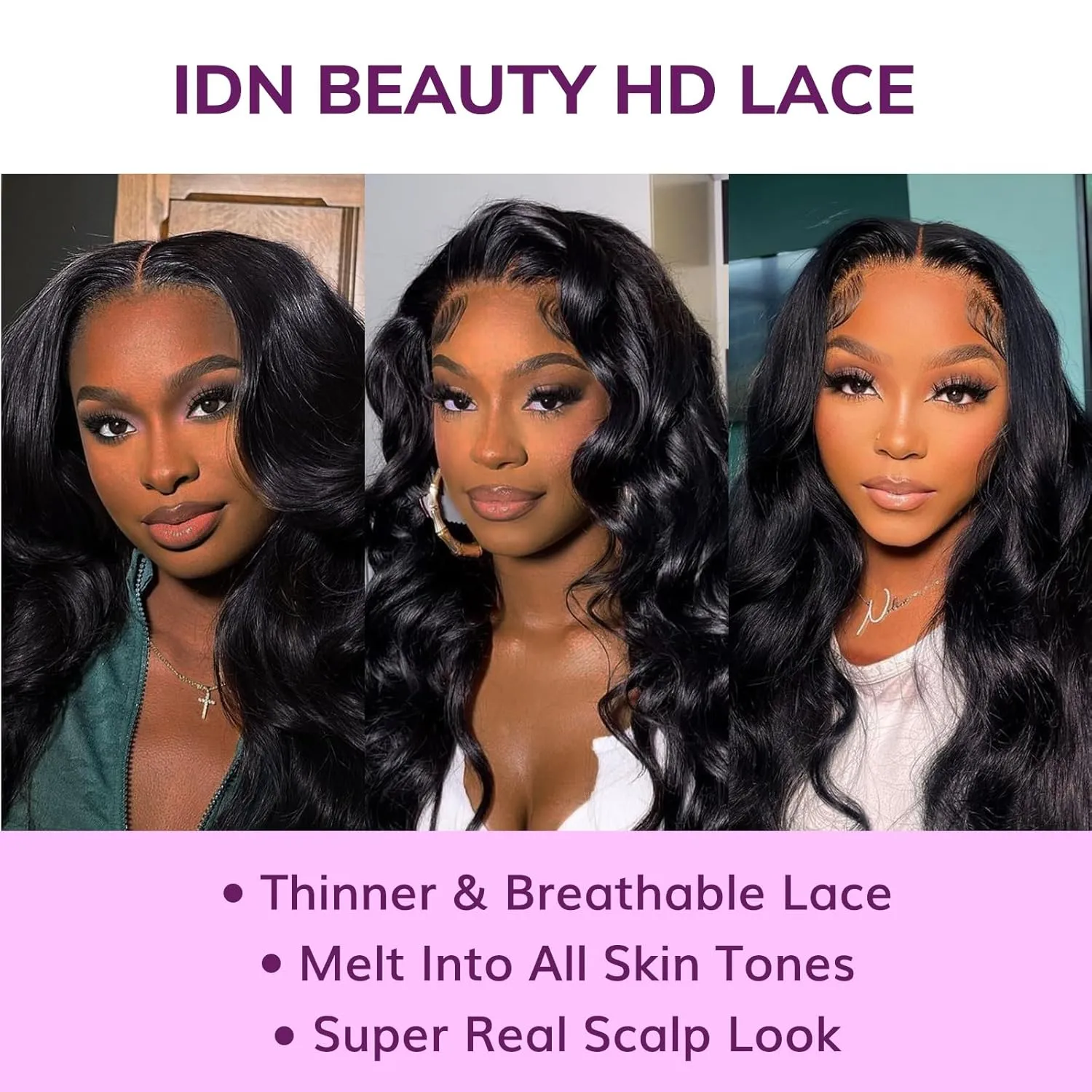IDN BEAUTY SKINLIKE REAL 13X4 HD Lace Full Frontal Wigs Human Hair 20 Inch 180% Density Body Wave Natural Black 0.1MM Ultra Thin HD lace Frontal Wig Bleached Single Knot Pre Plucked Glueless Wig