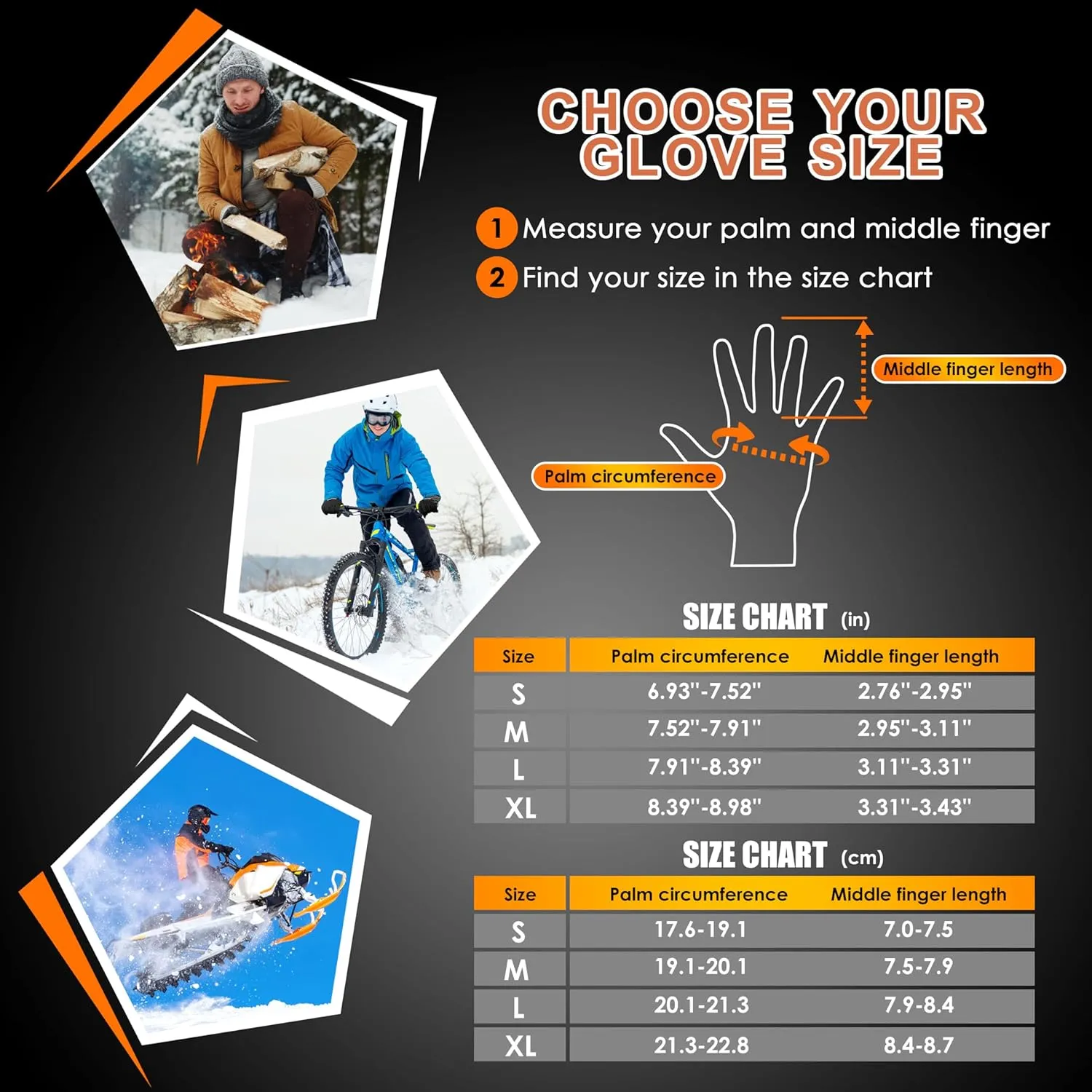 ihuan Winter Gloves for Men Women Waterproof Running Cycling for Cold Weather, Thermal Warm Windproof Material and Touch Screen Finger for Skiing Snow Driving Snowboarding