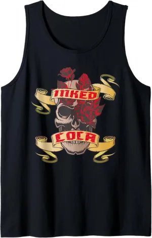 Inked and Lola Tattoo Skull Red Roses Family Tank Top