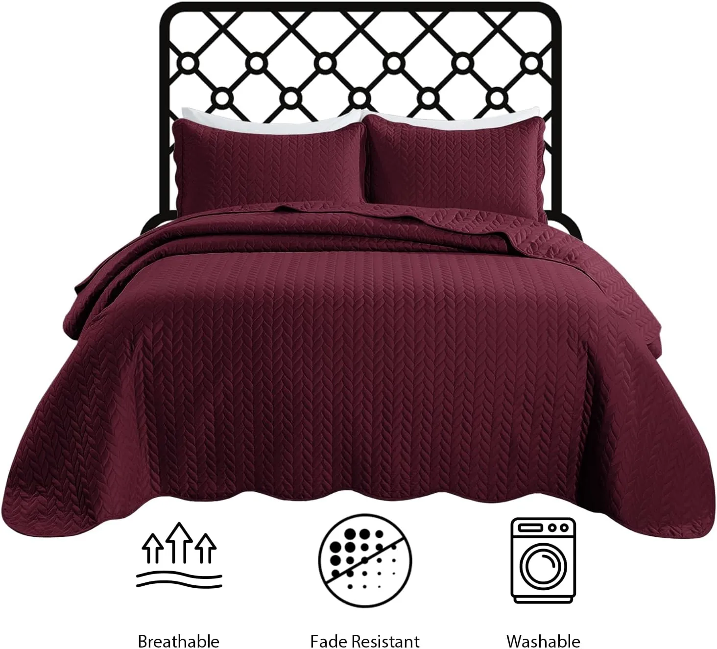 IR Imperial Rooms Twin Quilt Bedding Set Size (68” x 86”)   1 Pillow Shams (20” x 26”   2”) - 2 Pcs Summer Season Lightweight Reversible Microfiber Coverlet Embossed Quilt Bedspread (Burgundy)