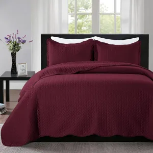 IR Imperial Rooms Twin Quilt Bedding Set Size (68” x 86”)   1 Pillow Shams (20” x 26”   2”) - 2 Pcs Summer Season Lightweight Reversible Microfiber Coverlet Embossed Quilt Bedspread (Burgundy)