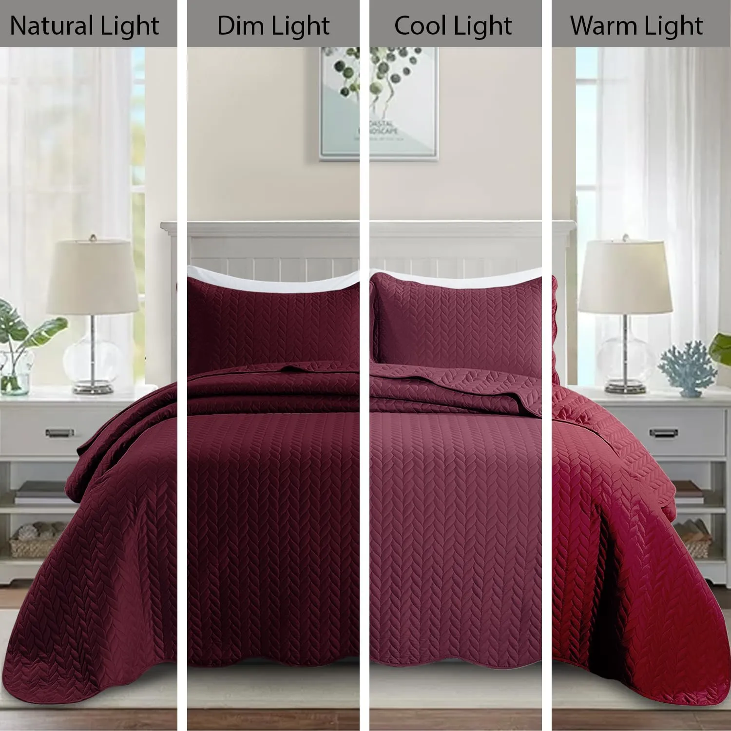 IR Imperial Rooms Twin Quilt Bedding Set Size (68” x 86”)   1 Pillow Shams (20” x 26”   2”) - 2 Pcs Summer Season Lightweight Reversible Microfiber Coverlet Embossed Quilt Bedspread (Burgundy)