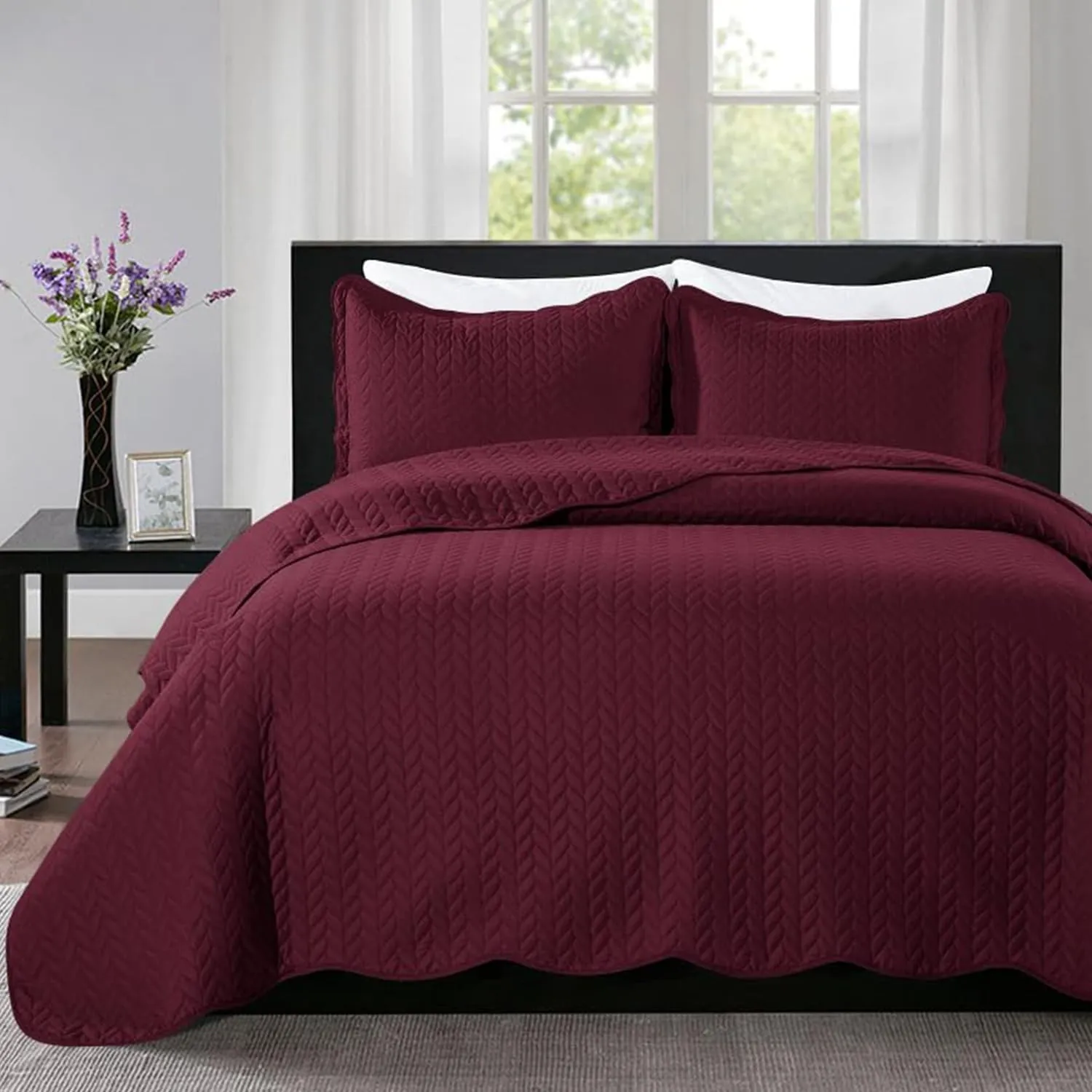 IR Imperial Rooms Twin Quilt Bedding Set Size (68” x 86”)   1 Pillow Shams (20” x 26”   2”) - 2 Pcs Summer Season Lightweight Reversible Microfiber Coverlet Embossed Quilt Bedspread (Burgundy)