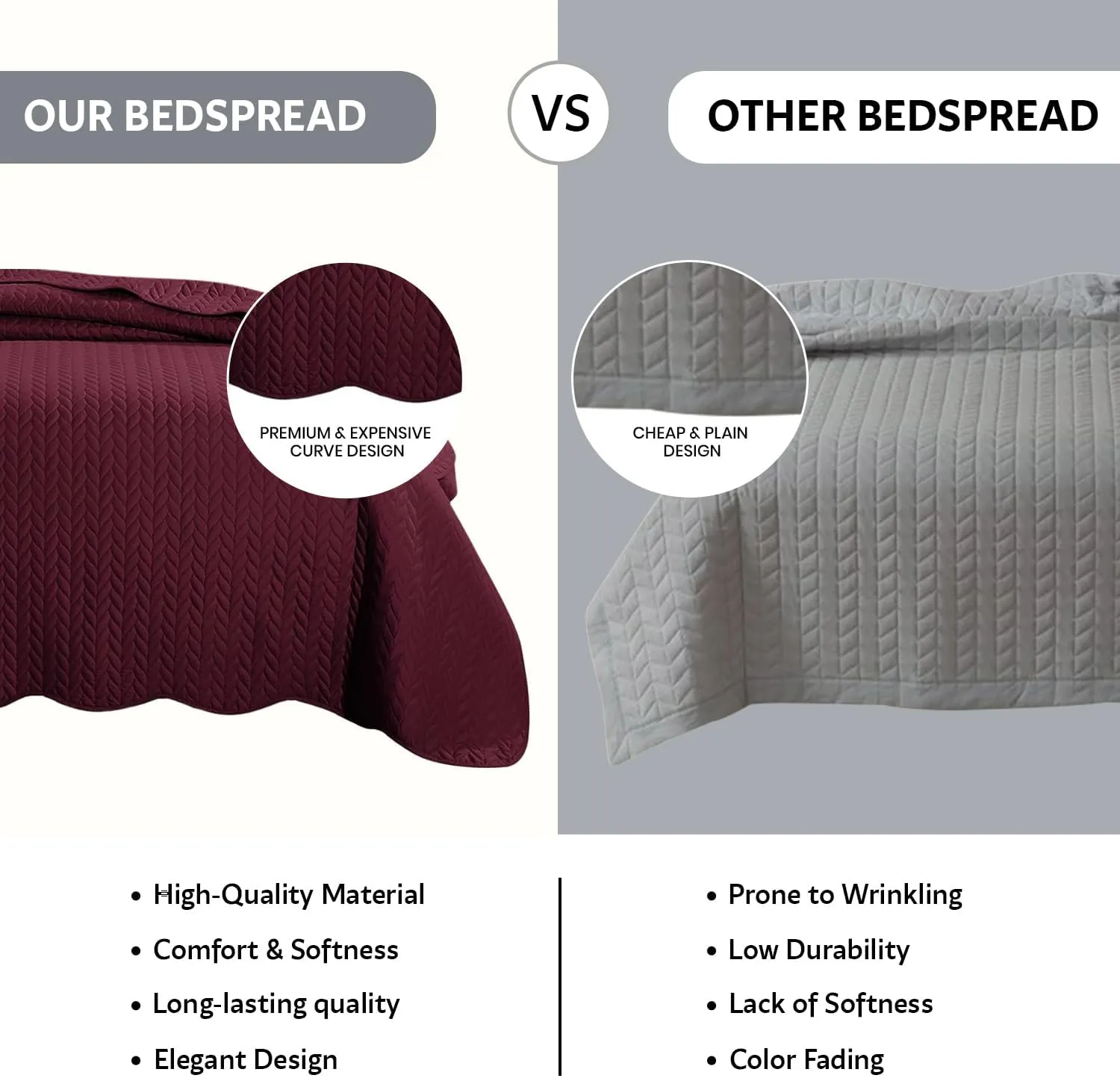 IR Imperial Rooms Twin Quilt Bedding Set Size (68” x 86”)   1 Pillow Shams (20” x 26”   2”) - 2 Pcs Summer Season Lightweight Reversible Microfiber Coverlet Embossed Quilt Bedspread (Burgundy)