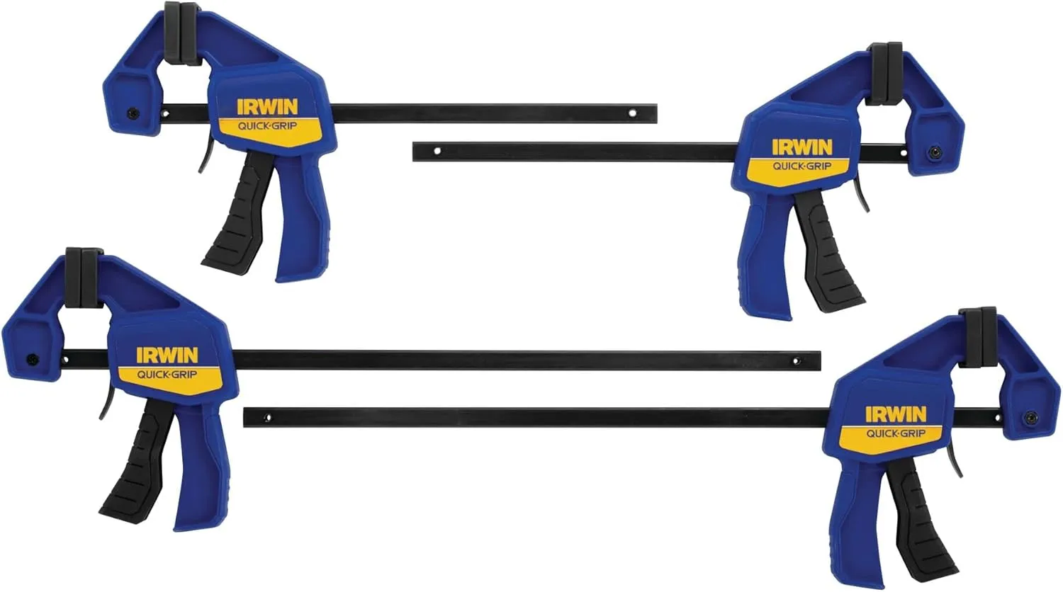 IRWIN QUICK-GRIP Bar Clamp, One-Handed, Mini, 6-Inch (2), 12-Inch (2), 4-Pack (1964748) Blue, Yellow