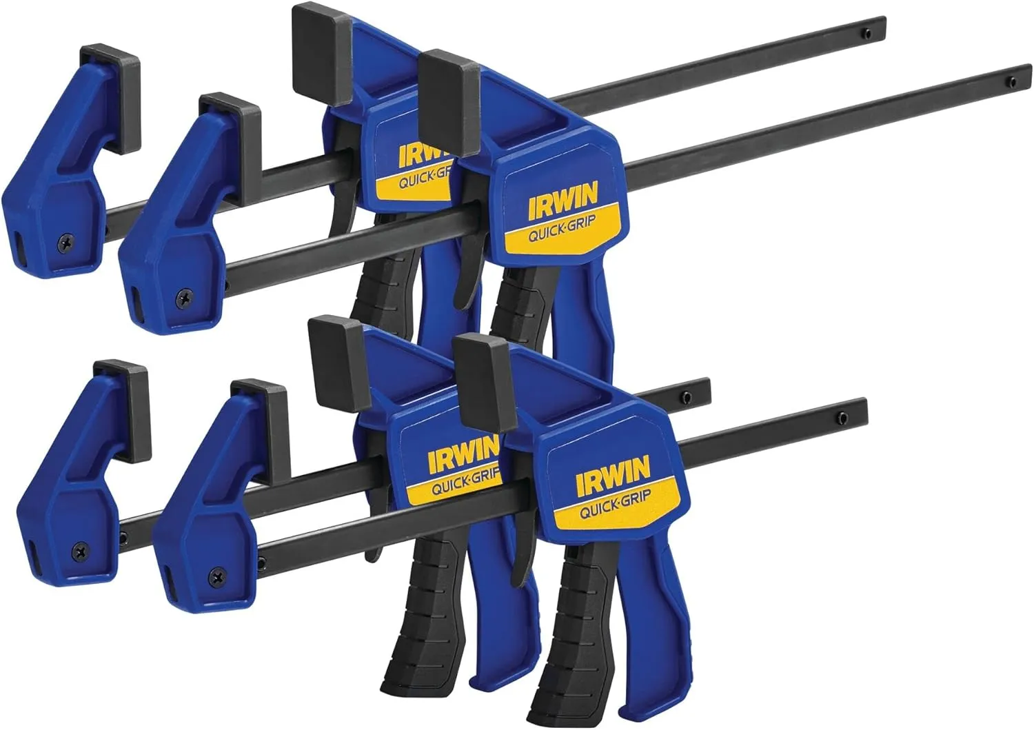 IRWIN QUICK-GRIP Bar Clamp, One-Handed, Mini, 6-Inch (2), 12-Inch (2), 4-Pack (1964748) Blue, Yellow