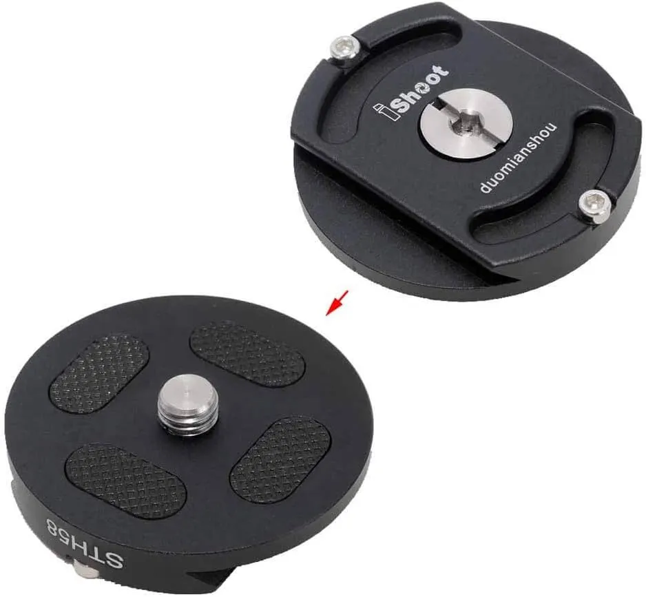 iShoot Tripod Head Mount Converter Quick Release Adapter for Cantilever Head, Fluid Head, Ballhead, Tripod Heads with Circular Bottom & 3/8 Screw Hole, Bottom is Arca-Swiss Fit Quick Release Plate