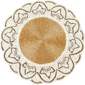 Ivory Gold Beaded Placemats & Charger - Round & Dining Table - 13 inch