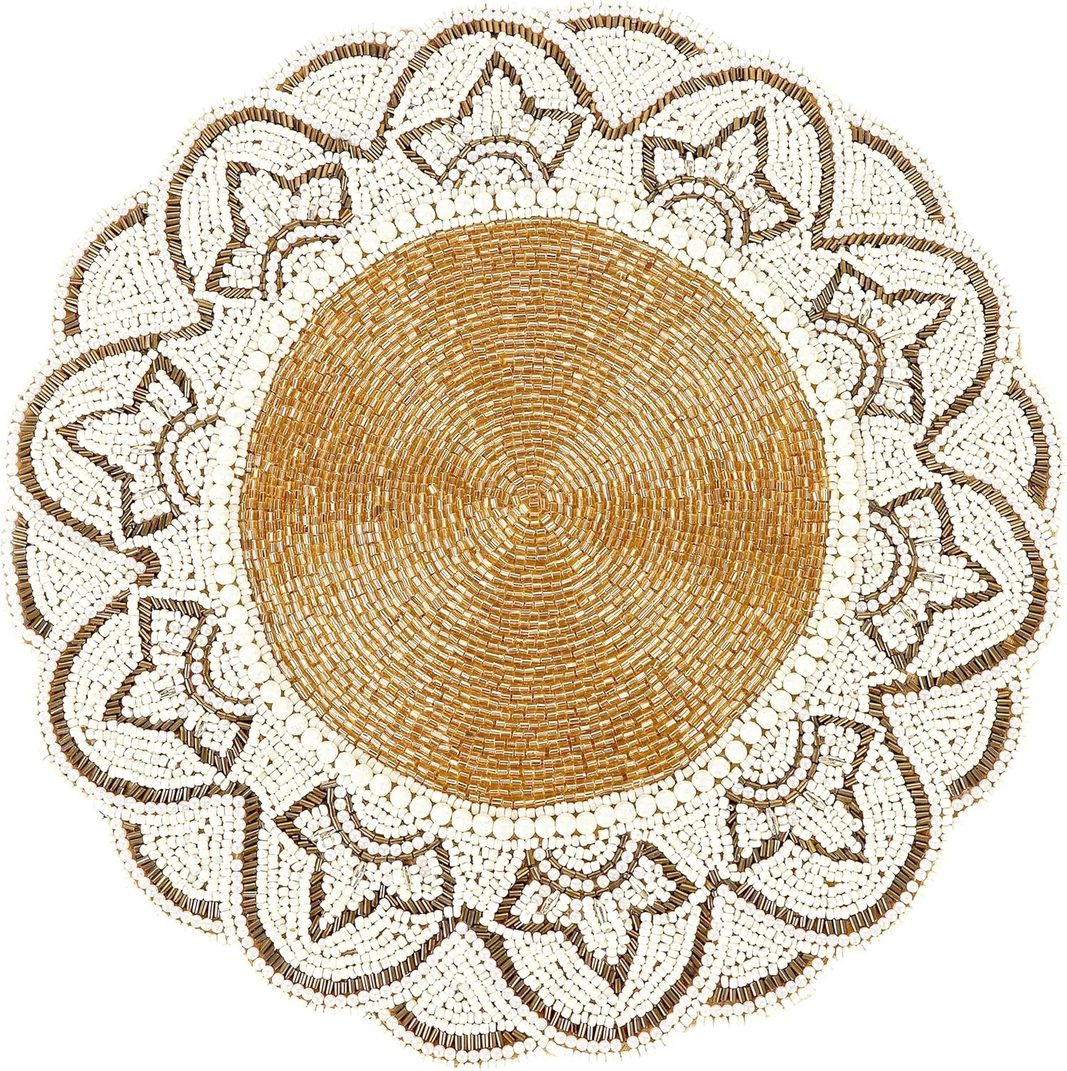 Ivory Gold Beaded Placemats & Charger - Round & Dining Table - 13 inch