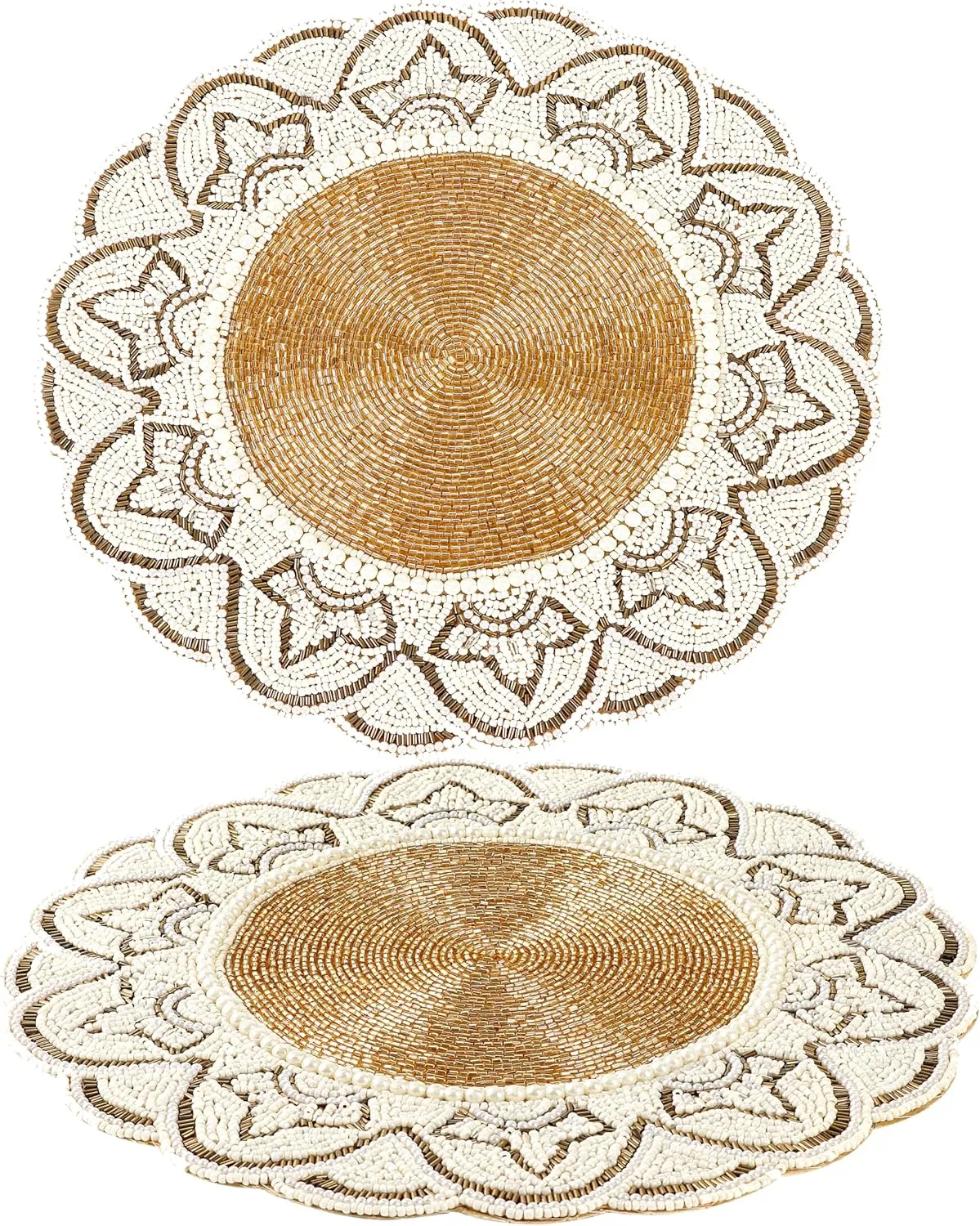 Ivory Gold Beaded Placemats & Charger - Round & Dining Table - 13 inch