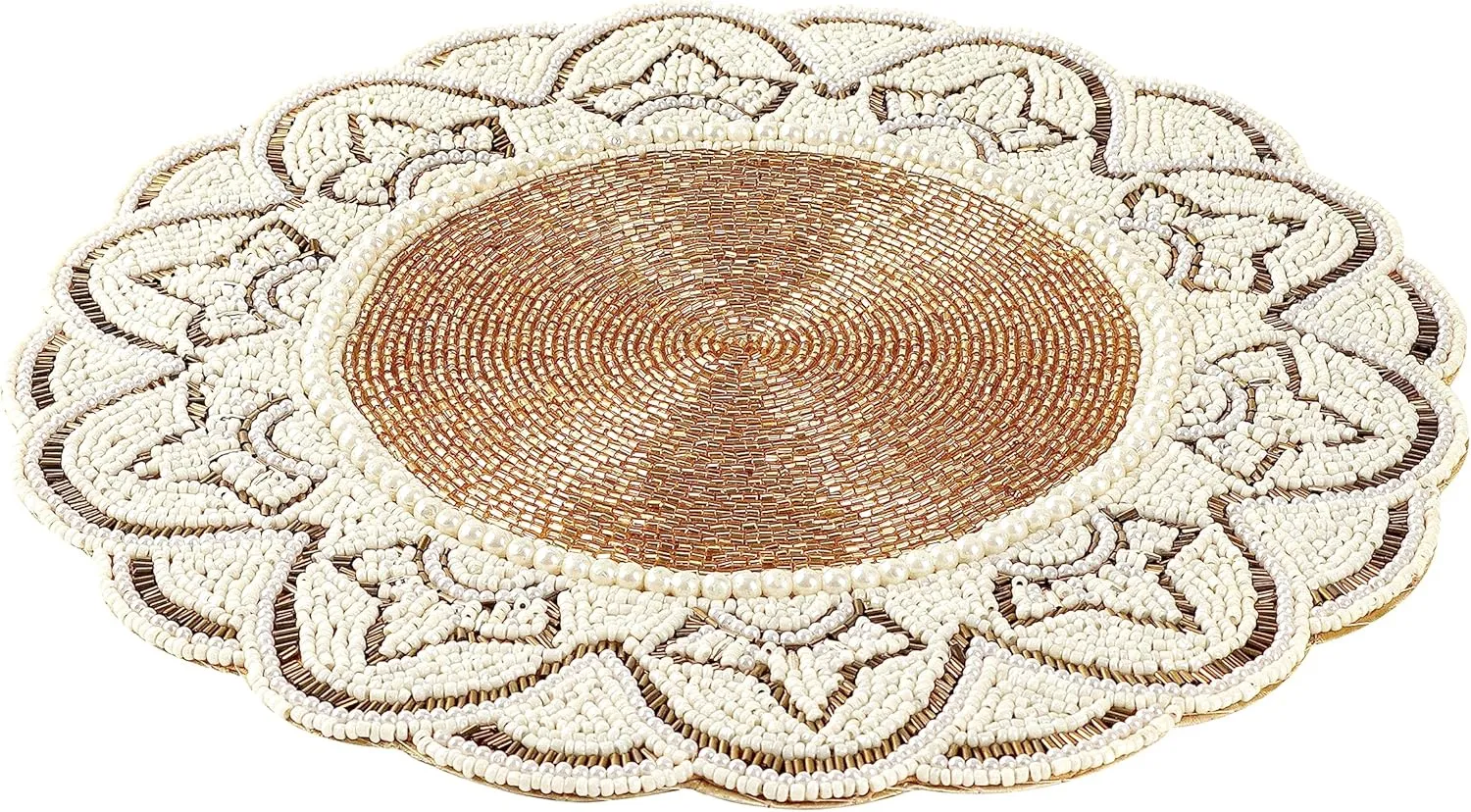 Ivory Gold Beaded Placemats & Charger - Round & Dining Table - 13 inch