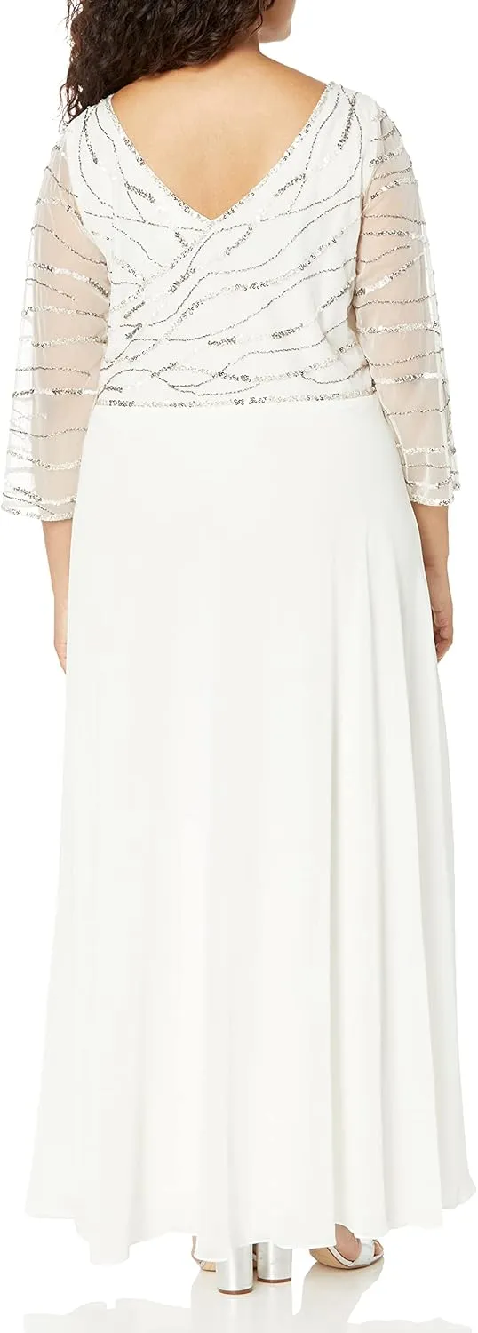 J Kara Women's 3/4 Sleeve Beaded Gown