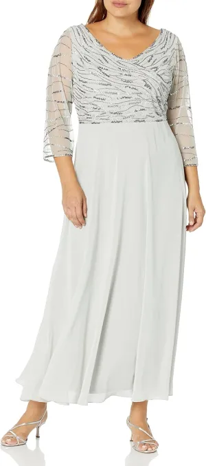 J Kara Women's 3/4 Sleeve Beaded Gown