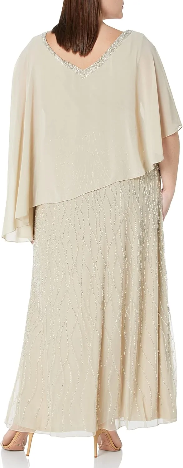 J Kara Women's Beaded Bottom with Sheer Elegant Top Dress
