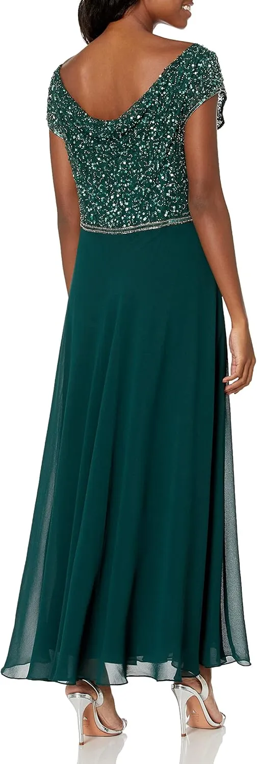 J Kara Women's Beaded Empire Waist Gown Petite