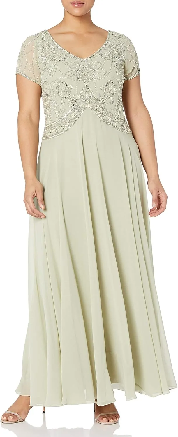 J Kara Women's Cap V-Neck Beaded Dress