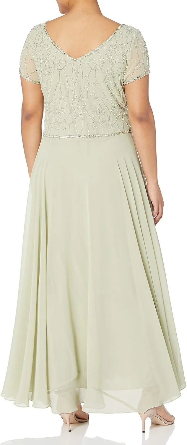 J Kara Women's Cap V-Neck Beaded Dress