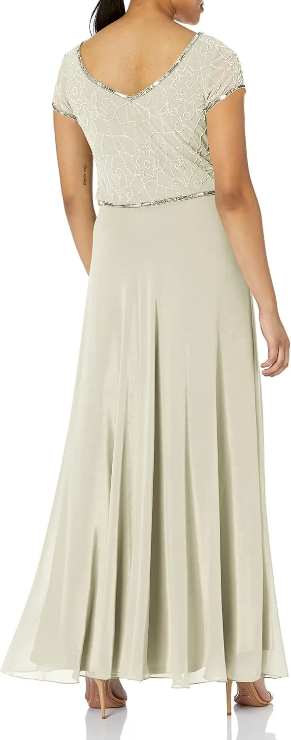 J Kara Women's Cap V-Neck Beaded Dress