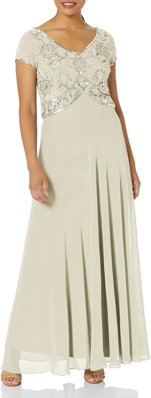 J Kara Women's Cap V-Neck Beaded Dress