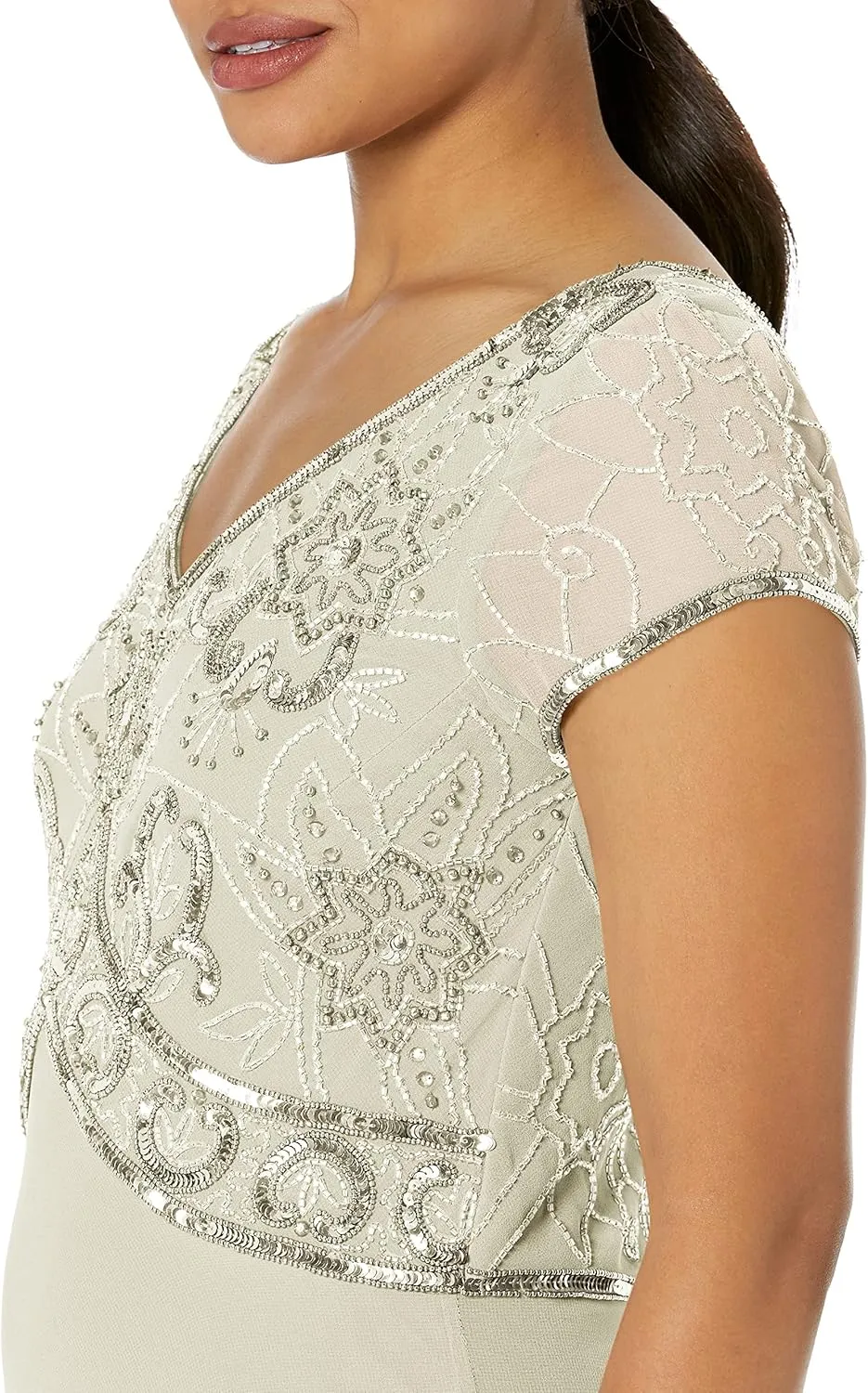 J Kara Women's Cap V-Neck Beaded Dress