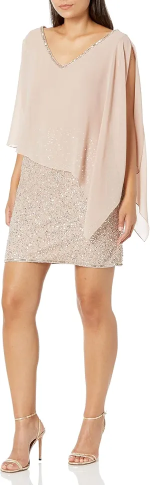 J Kara Women's Caplet Short Cocktail Beaded Dress