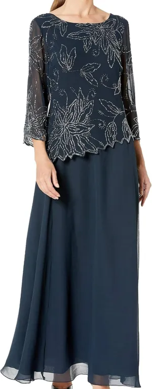 J Kara Women's One Size BOAD Neck Asymetrical Beaded Dress