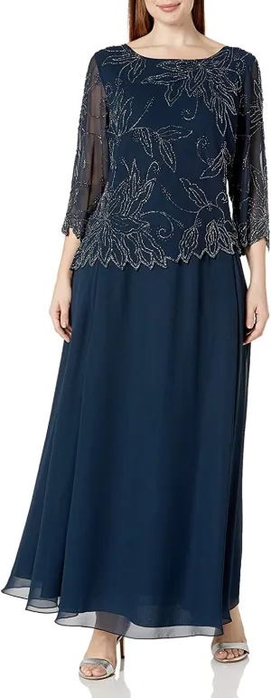 J Kara Women's Petite Floral Beaded Gown