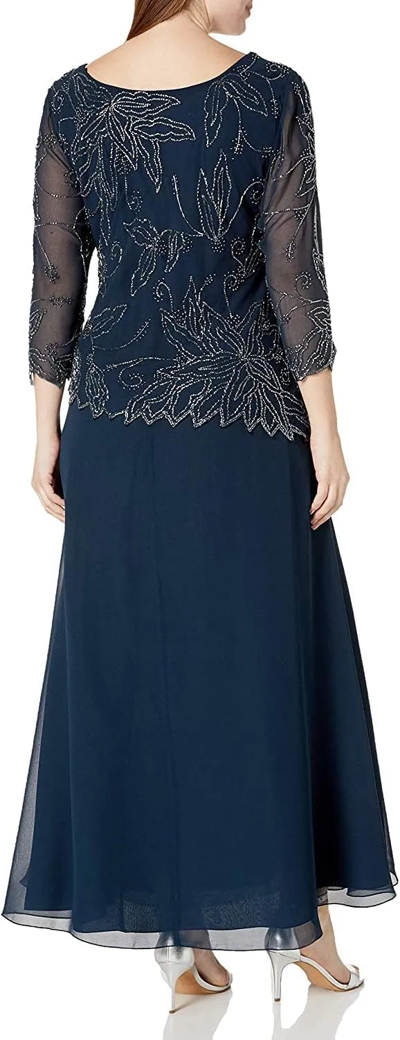 J Kara Women's Petite Floral Beaded Gown