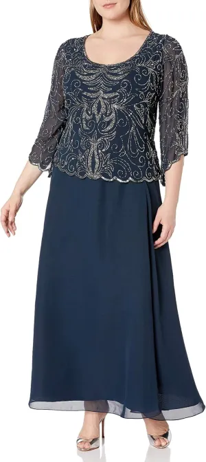 J Kara Women's Plus-Size Scoop-Neck Long Dress